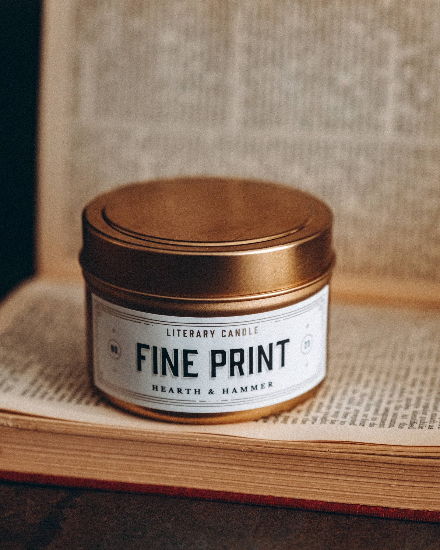 Fine Print Travel Tin Literary Candle 4oz | Book Candle