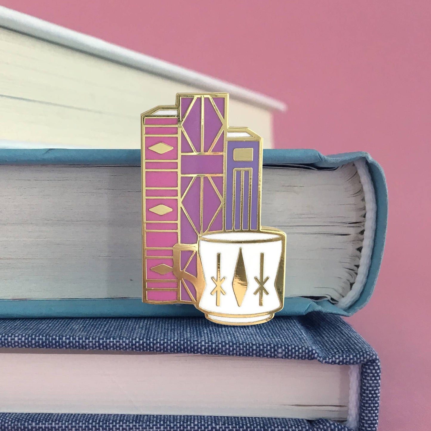 Geometric Books and Mug Enamel Pin