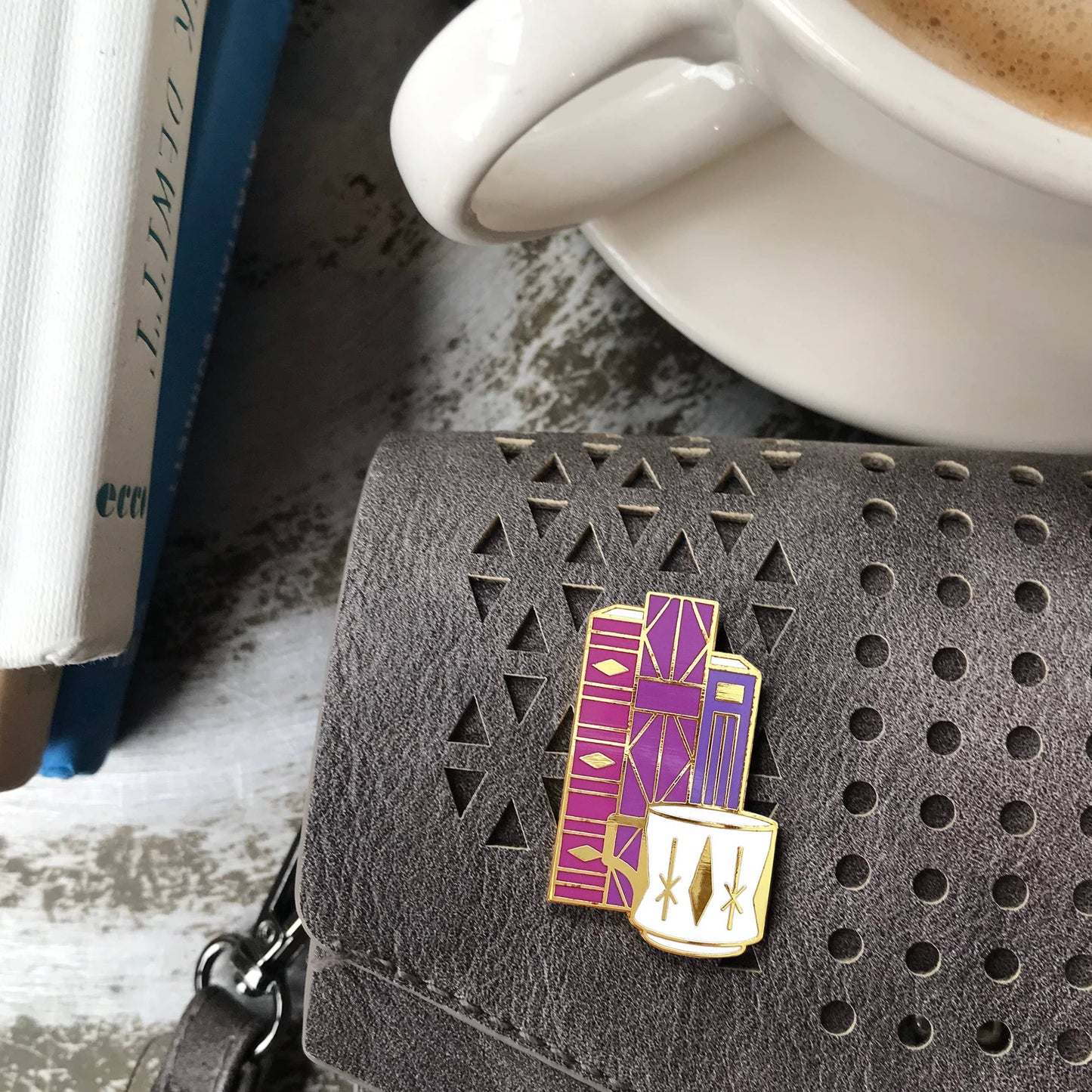 Geometric Books and Mug Enamel Pin