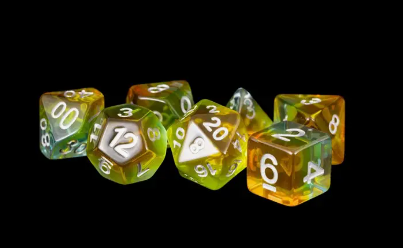 16mm Resin Polyhedral Dice Set - Yellow Aurora